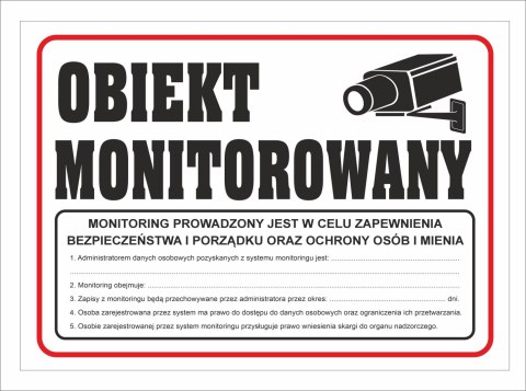 Tabliczka PCV Obiekt Monitorowany z RODO 35x25 cm Tabliczka PCV Obiekt Monitorowany z RODO 35x25 cm