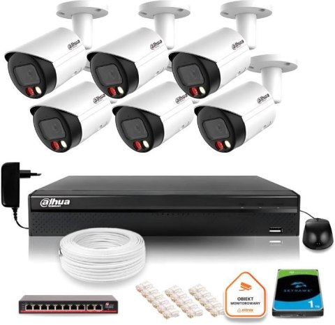 Zestaw monitoringu IP Dahua 6 kamer FullHD z podwójnych oświetleniem kolor w nocy Zestaw monitoringu IP Dahua 6 kamer FullHD z podwójnych oświetleniem kolor w nocy