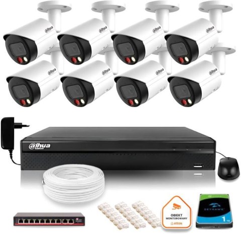 Zestaw monitoringu IP Dahua 8 kamer z podwójnych oświetleniem kolor w nocy Zestaw monitoringu IP Dahua 8 kamer z podwójnych oświetleniem kolor w nocy
