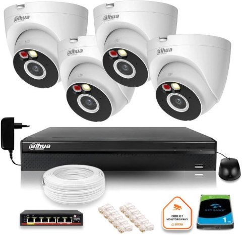 Zestaw monitoringu IP Dahua 2MPx 4 Kamery zewnętrzne oświetlenie IR LED 30m Zestaw monitoringu IP Dahua 2MPx 4 Kamery zewnętrzne oświetlenie IR LED 30m
